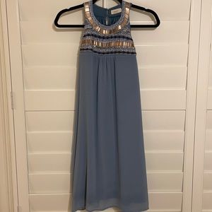 Blue dress with embroidered neckline